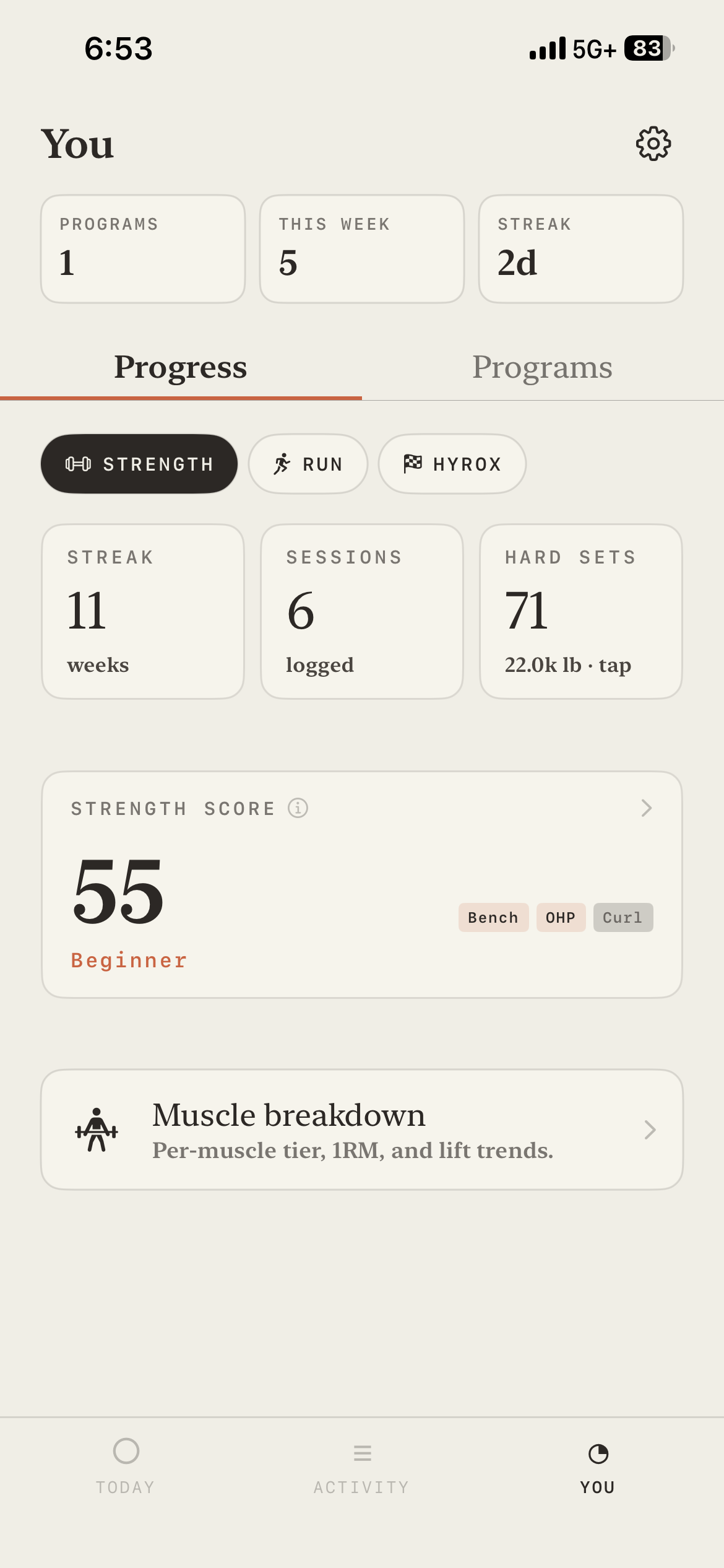 Progress screen